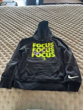 Nike Black Hoodie with Neon Yellow 'FOCUS' Graphic